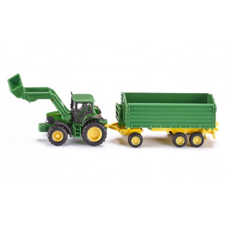 John Deere with front loader and trailer