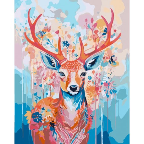 Colorful deer in flowers